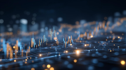 Immersive 3D blockchain visualization showing glowing crypto nodes, transparent digital charts, and currency exchange data across virtual grid, representing decentralized financial systems and