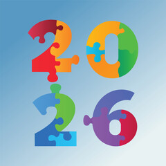 2026 Puzzle Concept: Colorful Jigsaw Pieces Forming the New Year's Date