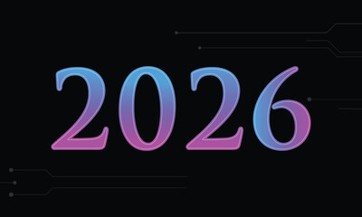 Futuristic 2026 Design: Neon Gradient Year on Digital Circuit Background