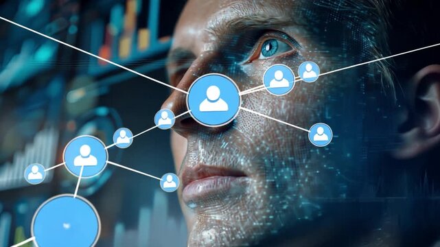Financial Technology, businessman surrounded by holographic charts and fintech devices, innovation in modern banking.