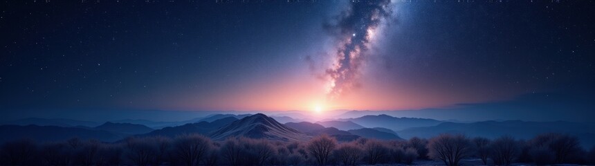 Obraz premium View of a mountain range with a milky in the sky