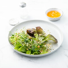 Healthy leaf salad with microgreens
