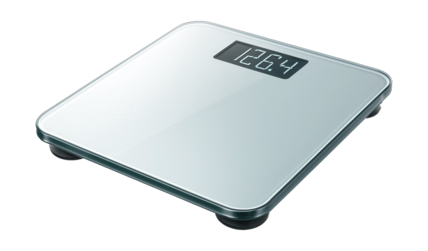 A tempered glass digital scale for monitoring weight in your home bathroom.