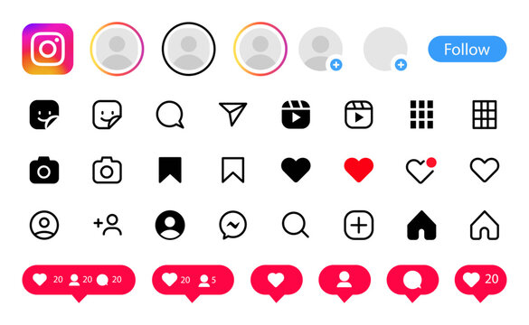 Instagram. Instagram mobile App buttons. Editorial vector illustration.