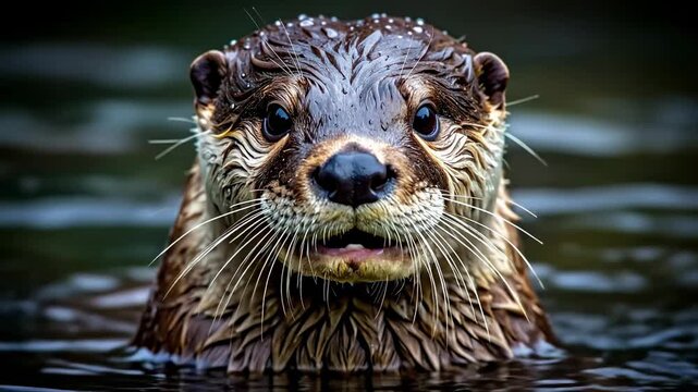 Otters Aquatic Gaze - A Close-Up Portrait in the Water.