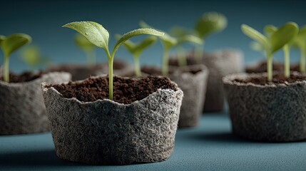 Eco-friendly gardening concept with young plant thriving in soil