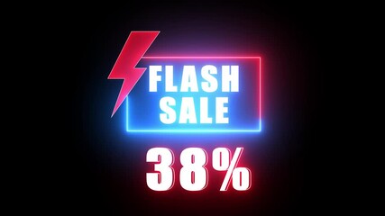 Flash Sale 38 Percent Discount Neon Sign With Lightning Bolt Symbol On Black Background percentage offer