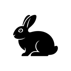 Obraz premium Minimalist Solid Black Rabbit Silhouette Icon with White Eye Detail on Pure White Background