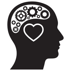 Minimal Silhouette of Head with Gears and Heart Emotional Intelligence Concept