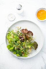 Healthy leaf salad with microgreens