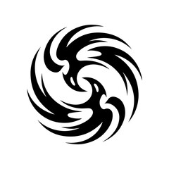 A silhouette abstract tribal tattoo with two flying phoenix birds in a circle.