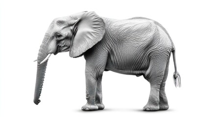Fototapeta premium African elephant profile, standing, white background, wildlife, conservation