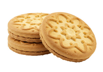 Isolated stacked sandwich cookies with pattern design, delicious treat, sweet snack food
