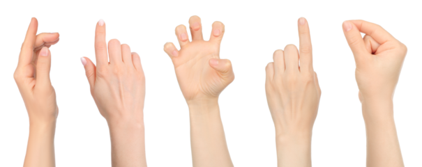 Set of hand gestures isolated on transparent background