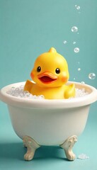 Cheerful Yellow Rubber Ducky in a Bubbly Bathtub, Ready for Bath Time Fun A Playful Image Perfect for Childhood, Hygiene, and Joyful Moments