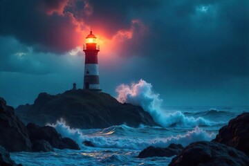 Lighthouse Braving a Furious Storm Beacon of Hope in Tempestuous Night