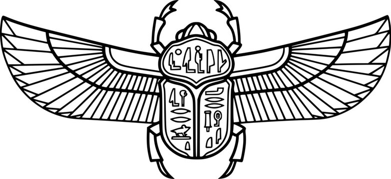 Ancient Egyptian scarab with wings line vector illustration
