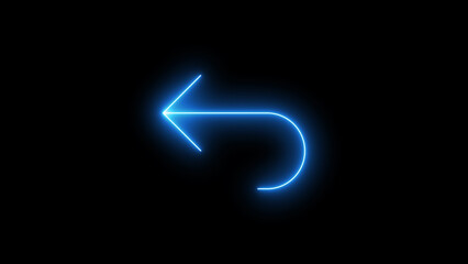 Blue neon glowing undo icon representing back or return action, illuminated electric light sign for modern interface and technology concepts, isolated on black background © rashida26