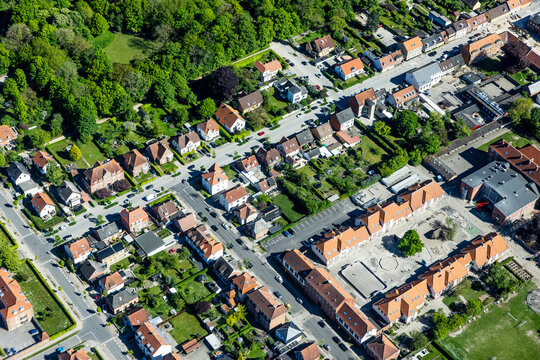 Aerial landscape foto of urban area in summer over northern Germany and Denmark.