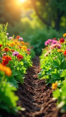 Sun-Drenched Garden Abundance Vibrant Flowers and Ripe Vegetables Ready for Harvest