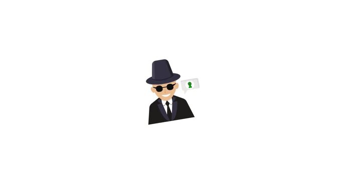 Animated secret agent icon for security Ideal for espionage designs mystery themes security branding agent promotions and covert graphics.