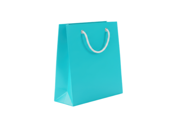 Isolated turquoise shopping bag with handles, promotional gift for purchase merchandise sale