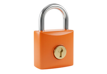 Isolated orange padlock a square lock on a clear backdrop for security and safety
