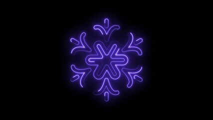 Glowing snowflake animation on black background neon winter holiday design element