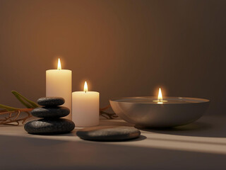 Spa serenity still life with candles and zen stones arrangement