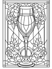Aus der Serie: Malbuch für Erwachsene - Sekt und Champagner, mädelsabend, kirchenfenster, heilig, brauerei, sekt, heiligtum, wein, flasche, trinken, artnight, champaign, alke, vektor, cocktail, abbild