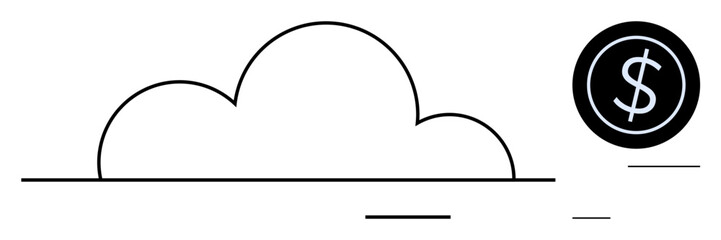 Outline of a cloud and dollar coin representing digital cloud solutions, financial management, and technology integration. Ideal for business, fintech, savings, investment, innovation, startups