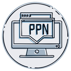 Computer screen displays PPN inside a speech bubble graphic with stylized outline