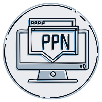 Computer screen displays PPN inside a speech bubble graphic with stylized outline