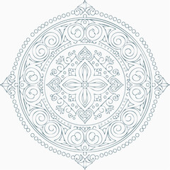 Decorative floral pattern in a circle with symmetrical ornamental elements