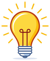 Bright yellow light bulb with rays, idea concept, brainstorming and creativity, business innovation illustration.