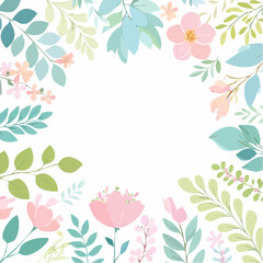 Floral watercolor illustration with green leaves and pink flowers for design