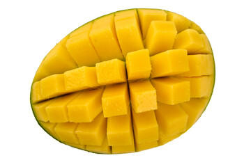 Sliced Mango Fruit Segments, isolated on white background
