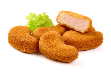 Crispy Chicken Nuggets with Lettuce, isolated on white background