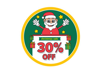 Cheerful round Christmas sale sign displaying Santa Claus with gifts and a 30 percent discount to attract holiday shoppers