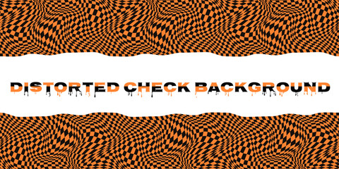Halloween orange and black  psychedelic, warped horizontal vector border, distorted groovy check background