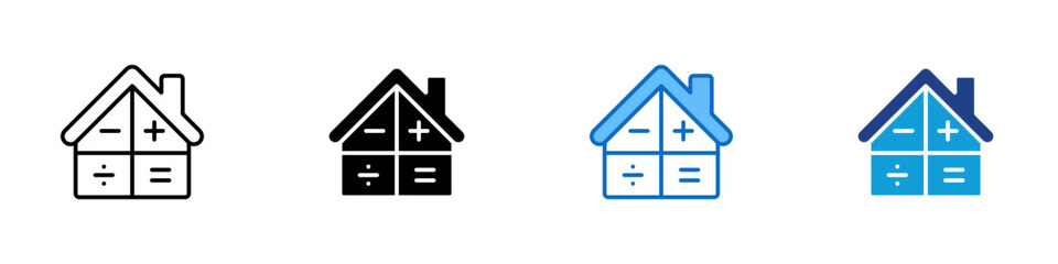 Home Calculation Multiple Style Icon Design Vector - house with math symbols (plus, minus, divide, equal) representing financial calculation, mortgage planning, or budgeting