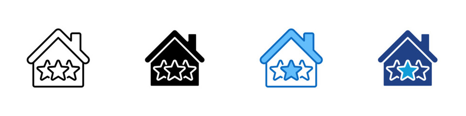 Home Rating Multiple Style Icon Design Vector - house with three stars inside, representing housing quality, property rating, or customer satisfaction
