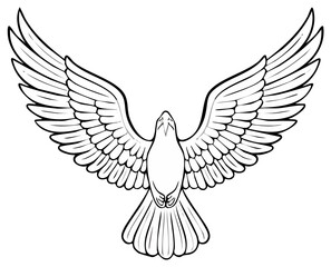 Naklejka premium Stylized white dove illustration with widespread wings in graceful soaring flight