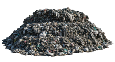 Detailed close-up of a large, diverse pile of trash, rubbish, and discarded waste materials