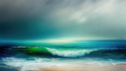 Dramatic Ocean Wave Under a Cloudy Sky, Coastal Serenity.