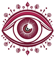 Abstract evil eye symbol with decorative elements and spiritual aura