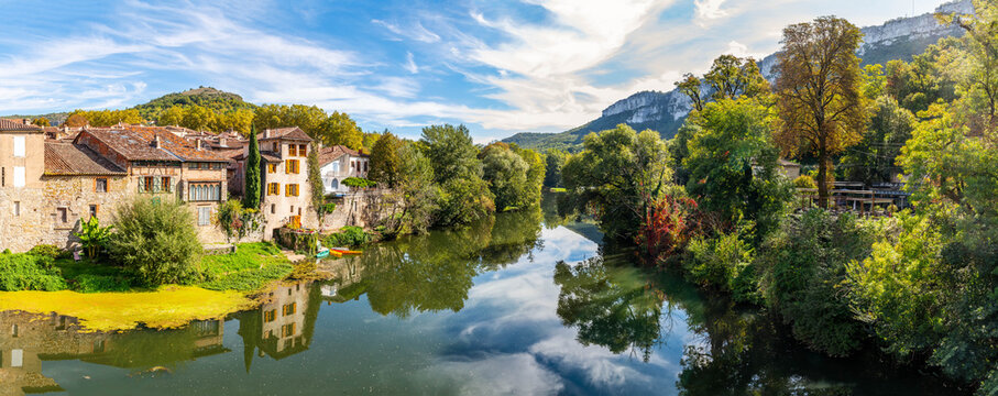 Medieval village of Saint-Antonin-Noble-Val on the Aveyron River, in Tarn et Garonne, Occitanie, France