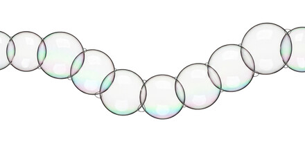 Obraz premium Iridescent, translucent bubbles form a delicate, curving garland against a black background