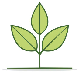 Stylized sprout illustration featuring three leaves with a green outline on a white background.