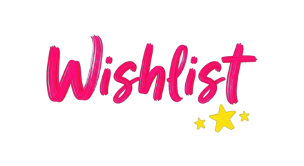 Neon pink 'Wishlist' text, handwritten style, with two yellow stars on black background